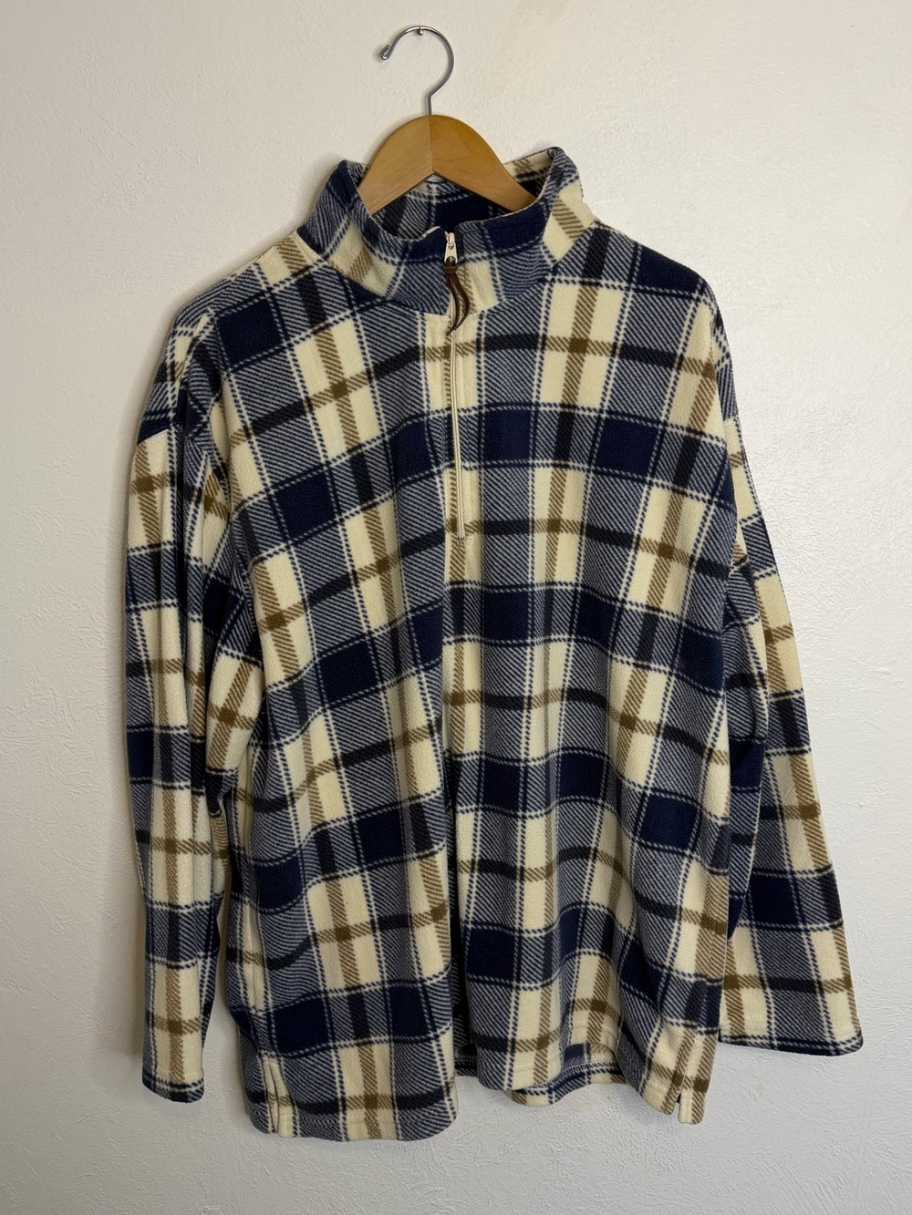 Women’s XXLPlaid Quarter-Zip Fleece Pullover - Navy & Cream